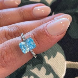 Blue Topaz Radiant Cut Ring in Sterling Silver